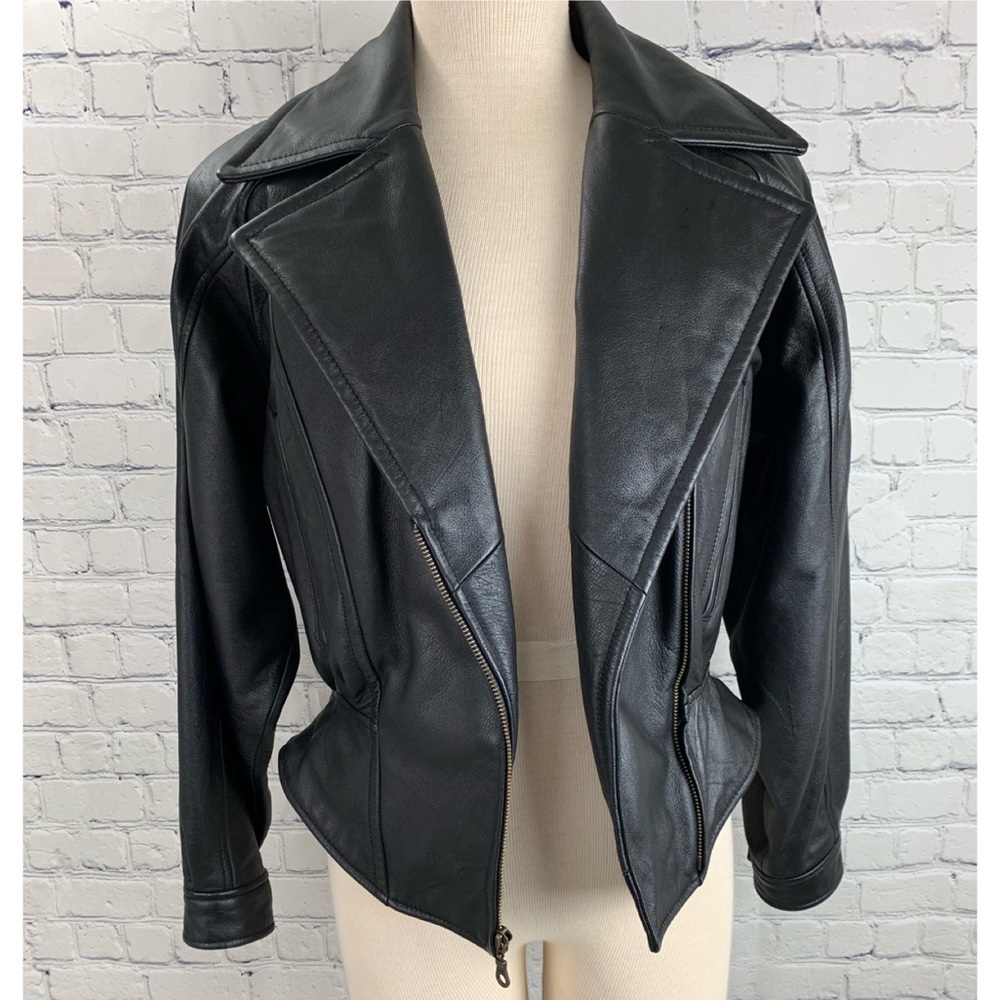 Wilsons Black Vintage Leather Jacket Peplum Style